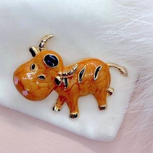 Cute Enamel Cow Brooch